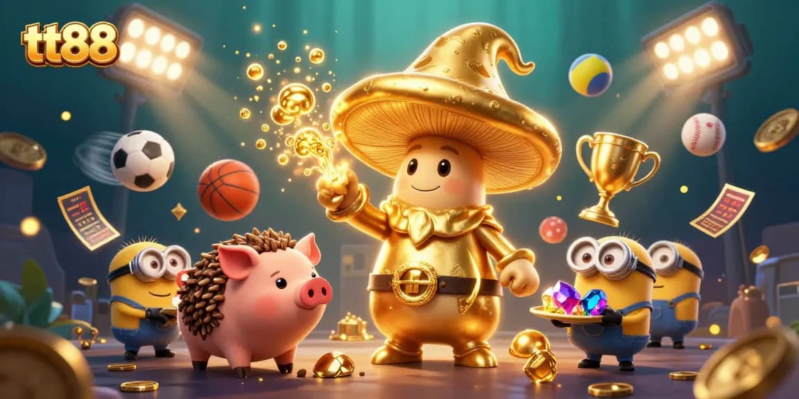 Experience the thrill of gaming at tt88 with an enchanted wizard scene and dynamic sports elements.