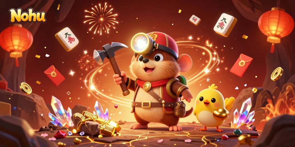 Nohu showcases thrilling jackpot adventures with a treasure hunter mole and lucky symbols.
