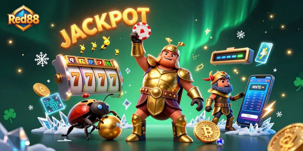 Join the excitement at Red88 with a 3D hercules beetle celebrating a jackpot victory!