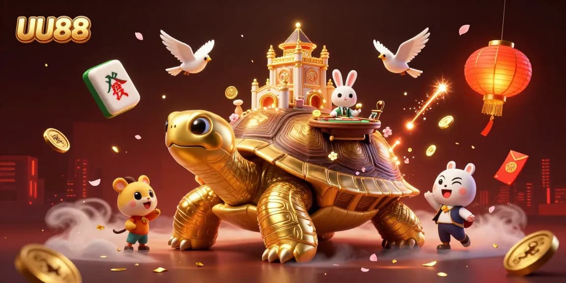 Experience thrilling moments with UU88, as golden tortoise and rabbit dealer animate dynamic casino scenes.