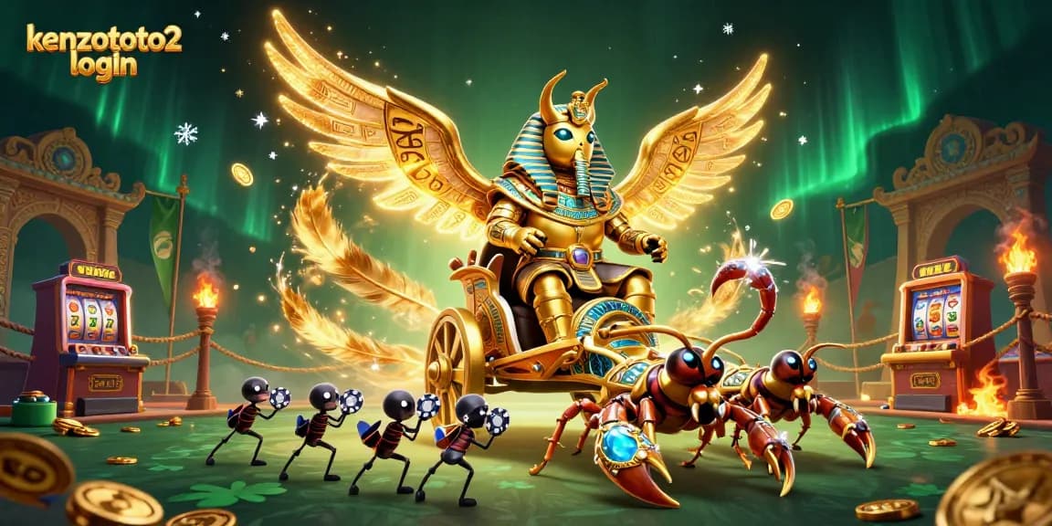 Slot menarik di kenzototo2 login memperlihatkan scarab emas dan scorpion yang berkilauan.