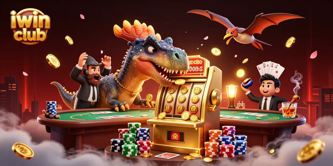 Experience the thrill of iwin club as dinosaurs engage in a colorful casino adventure.