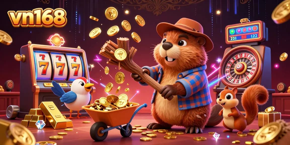 Experience excitement at vn168 with vibrant casino illustrations featuring playful characters and jackpot symbols.