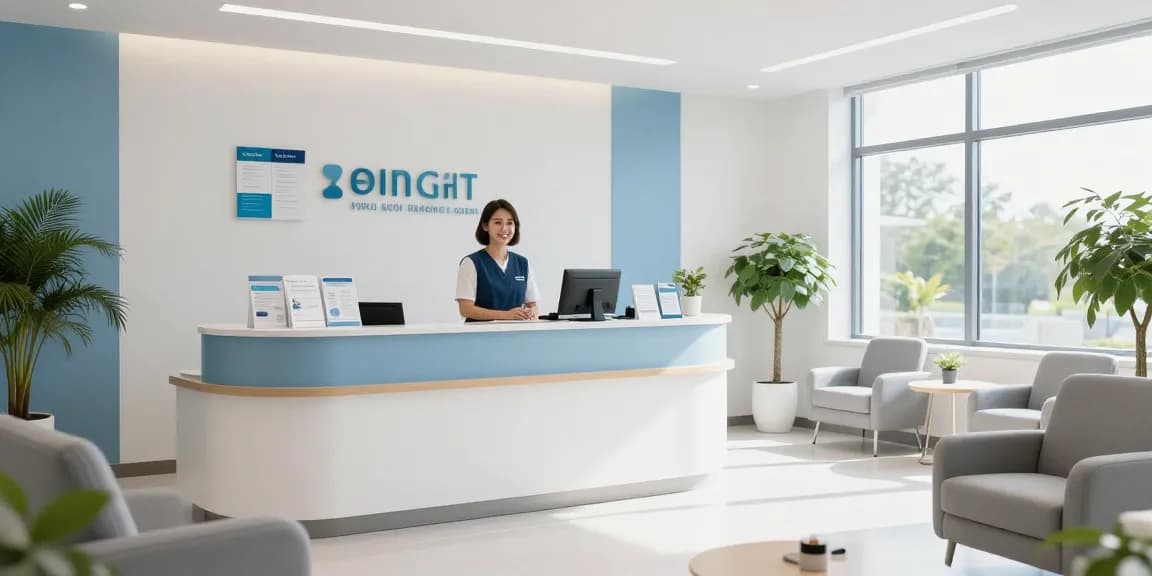 HSA health insurance plans in a welcoming healthcare clinic, showcasing patient care through friendly staff and modern design.