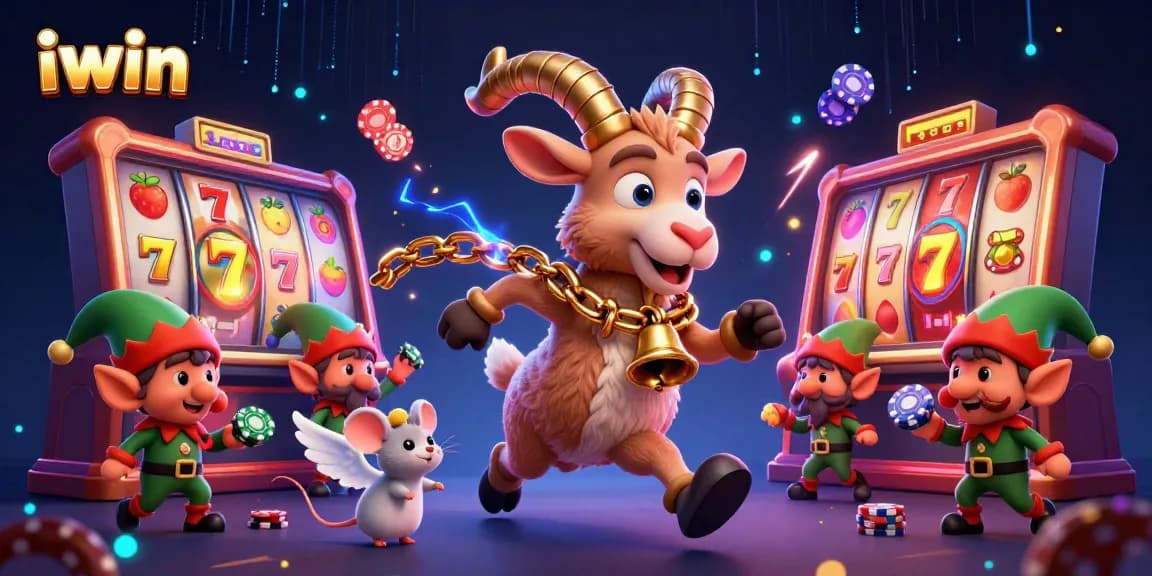 iwin casino offers exciting gameplay with a Krampus goat and elf gremlins stealing chips.