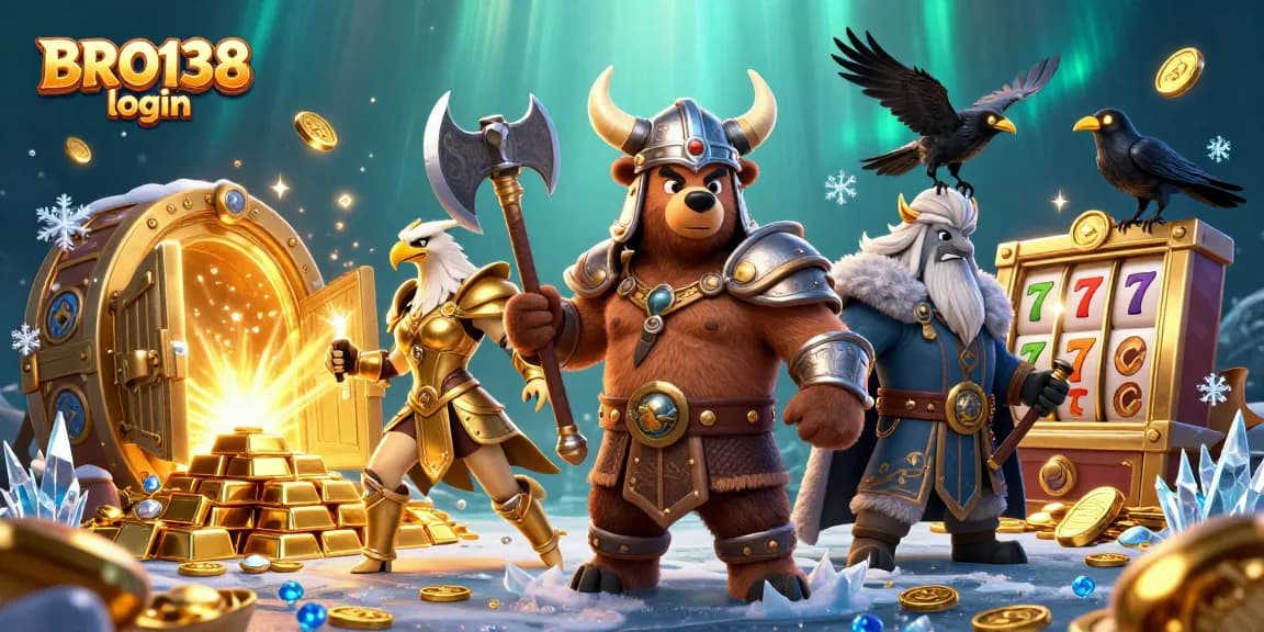 Experience thrilling wins at BRO138 login with dynamic slot reels and dazzling treasure in a vibrant 3D illustration.