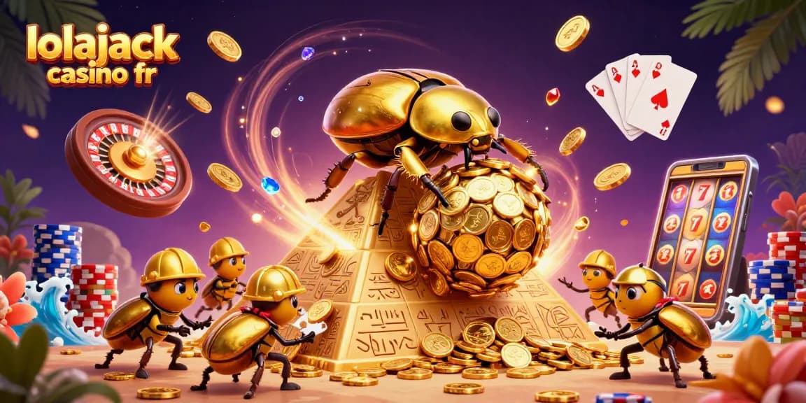 Profitez de l'animation de lolajack casino fr avec une scène de machines à sous et des jetons colorés.