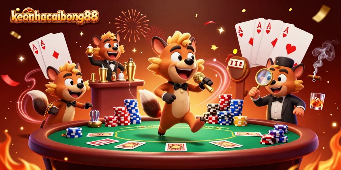 Get in on the action with keonhacaibong88 at a lively comedy casino featuring hyenas!