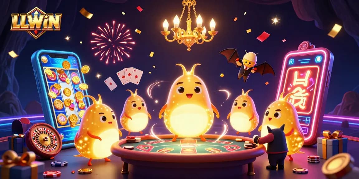 LLWIN brings vibrant slot gaming to life with glowworms lighting up a dynamic cave casino scene.