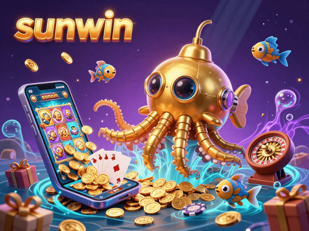 Experience thrilling wins with sunwin, showcasing vibrant slot games and a golden kraken.