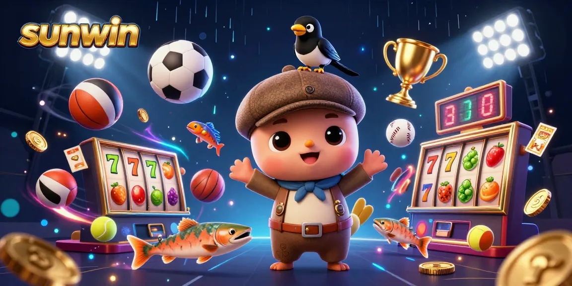 sunwin captures thrilling casino moments with playful characters and vibrant sports elements in 3D