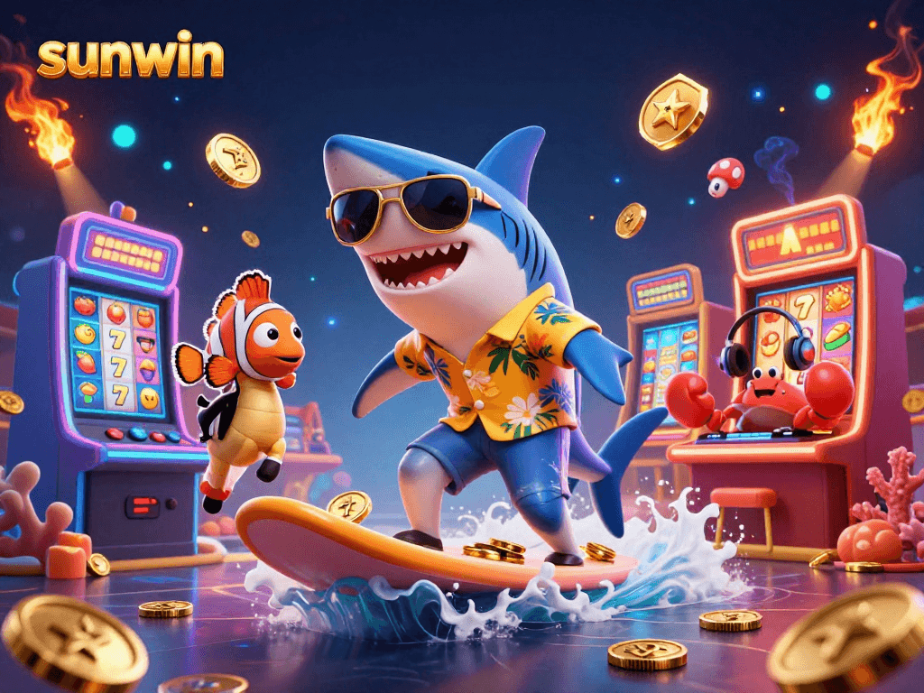 Engage with sunwin's dynamic casino experience featuring animated characters and vibrant slot machines.