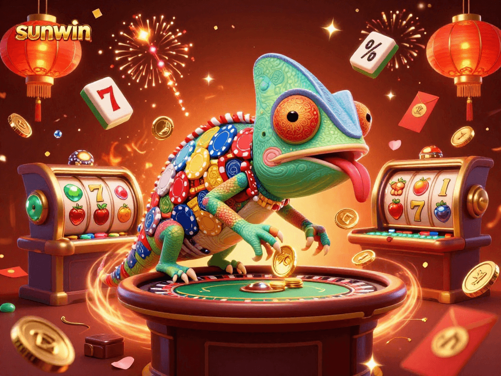 Experience the thrill of sunwin's dynamic slot gaming with vibrant 3D casino elements.