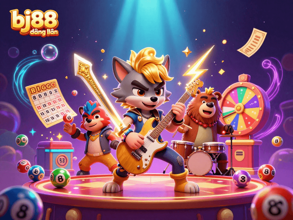 Engage with bj88 đăng nhập showing a vibrant casino scene filled with lottery elements and characters.