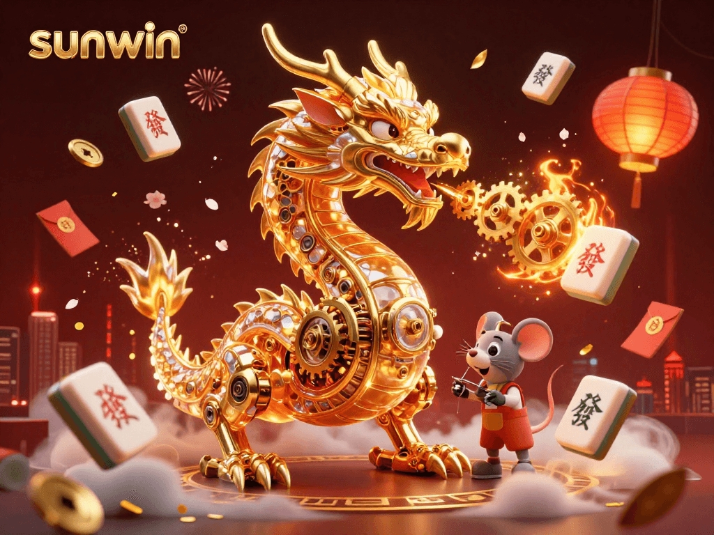 Engage with sunwin's vibrant gaming world featuring a golden dragon and rich casino elements.