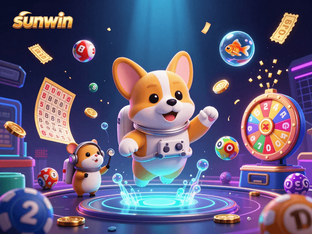 Engage with sunwin's thrilling casino experience featuring a vibrant 3D space scene.
