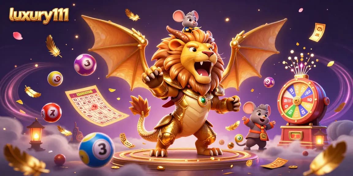 Engage in the thrilling excitement of luxury111 with vibrant lottery elements and a heroic chimera.