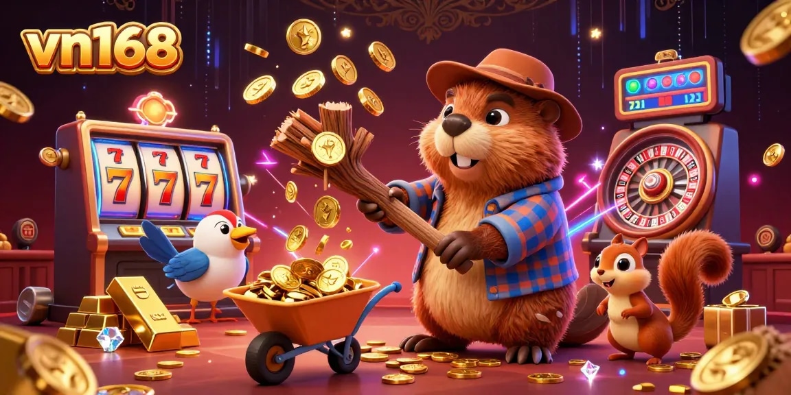 Experience excitement at vn168 with vibrant casino illustrations featuring playful characters and jackpot symbols.