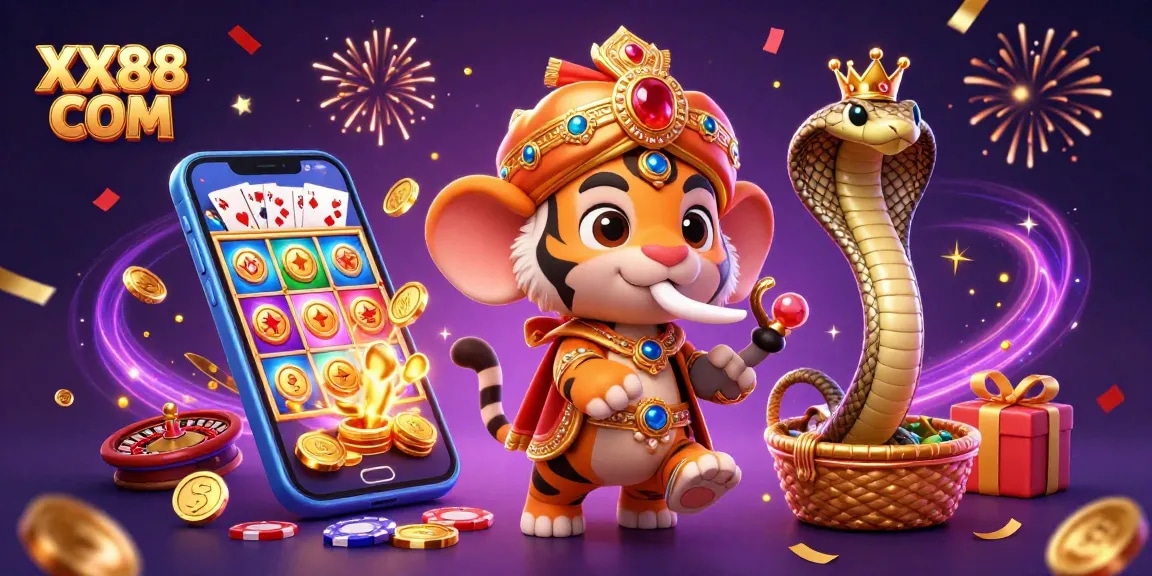 Spin to win at XX88 COM with vibrant casino-themed 3D illustration of enchanting characters and games.