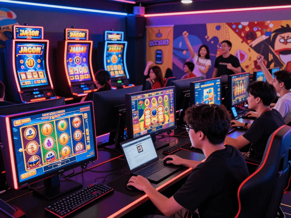 Players enjoying slot gacor games in a vibrant online gaming environment.