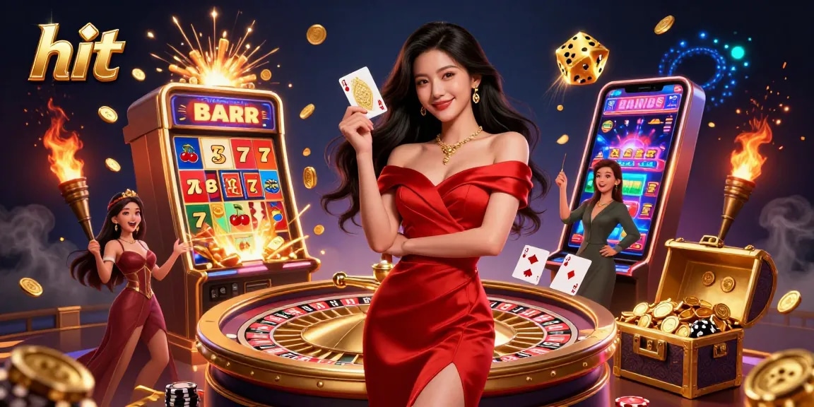 Hit the jackpot with vibrant casino games featuring a stunning woman holding a golden card.