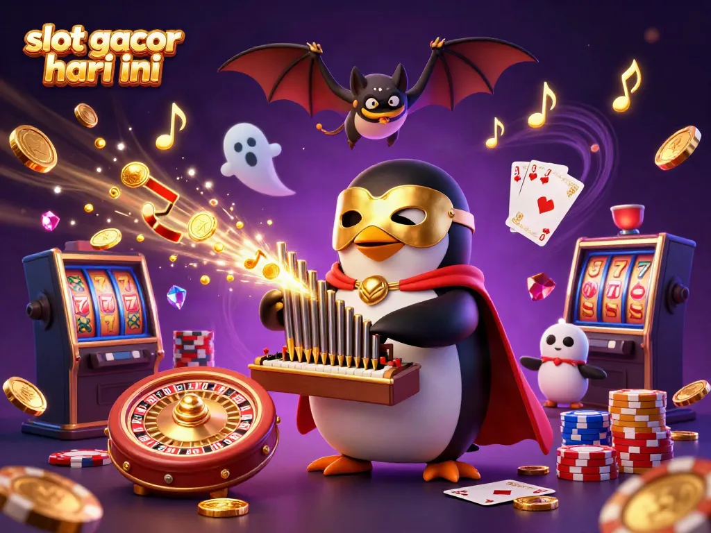 Experience the thrill of slot gacor hari ini with golden coins and vibrant casino elements in this energetic scene.