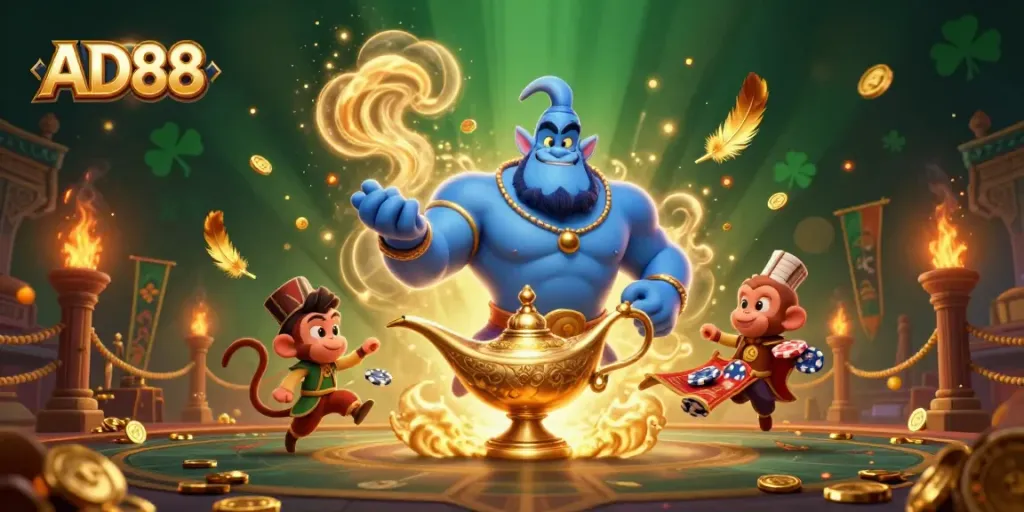 Engage with exciting gambling action as AD88 brings a magical casino scene to life.
