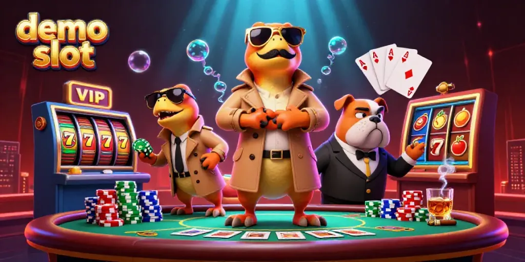 Rasakan keseruan demo slot dengan tiga raptor melawan penjaga kasino dalam ilustrasi 3D yang menarik.