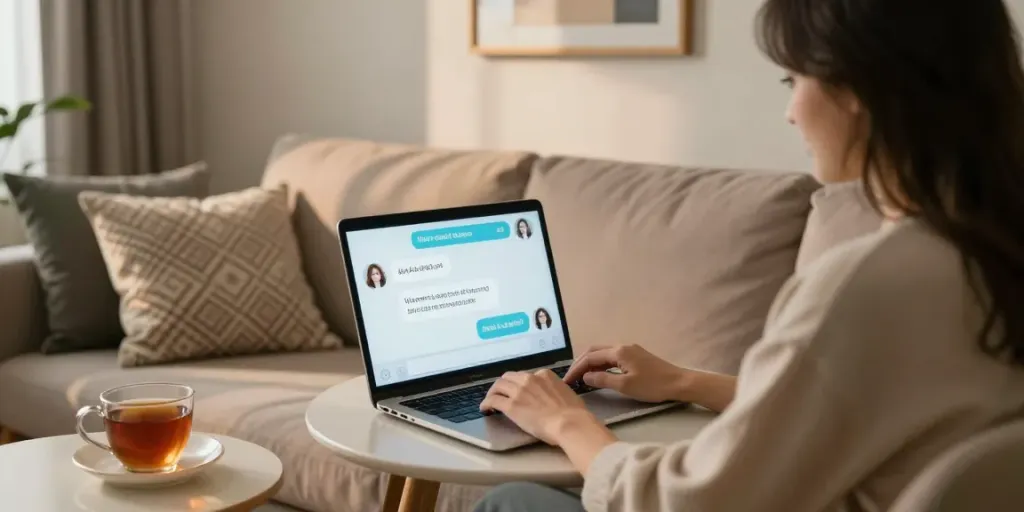 Cozy atmosphere for ai sex chat with a person on a laptop