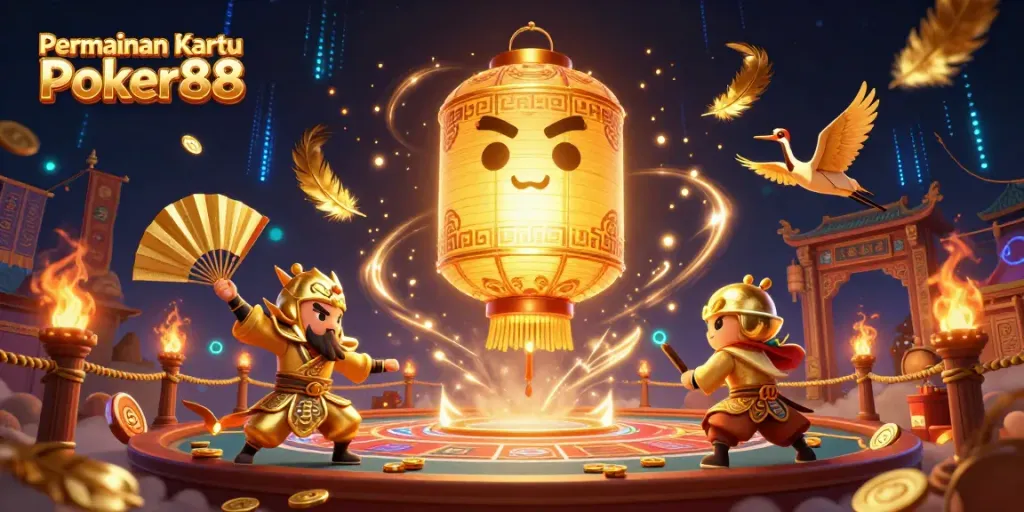 Engage in thrilling games at Permainan Kartu Poker88 with vibrant casino-themed illustration.
