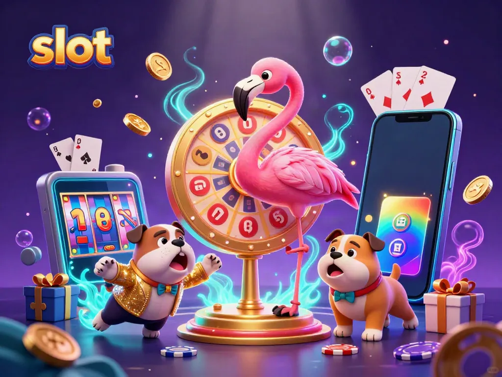 Spin to win with slot games featuring golden coins, vibrant characters, and a prize wheel!