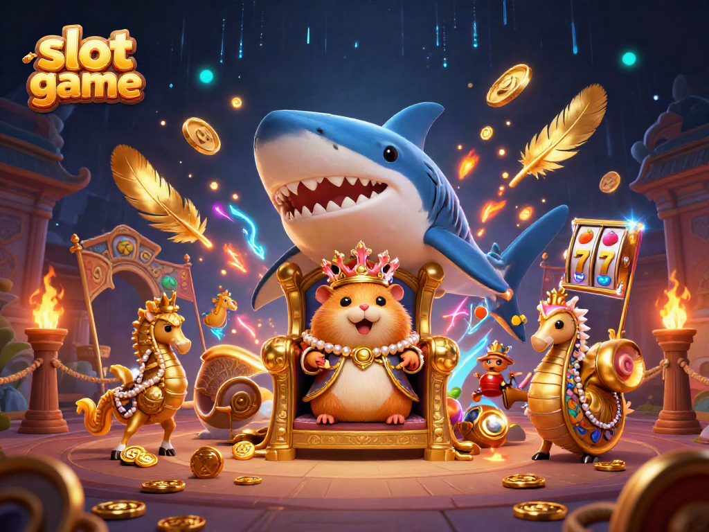 Slot game menarik dengan adegan 3D, raja hamster bermahkota dan penjaga kuda laut.