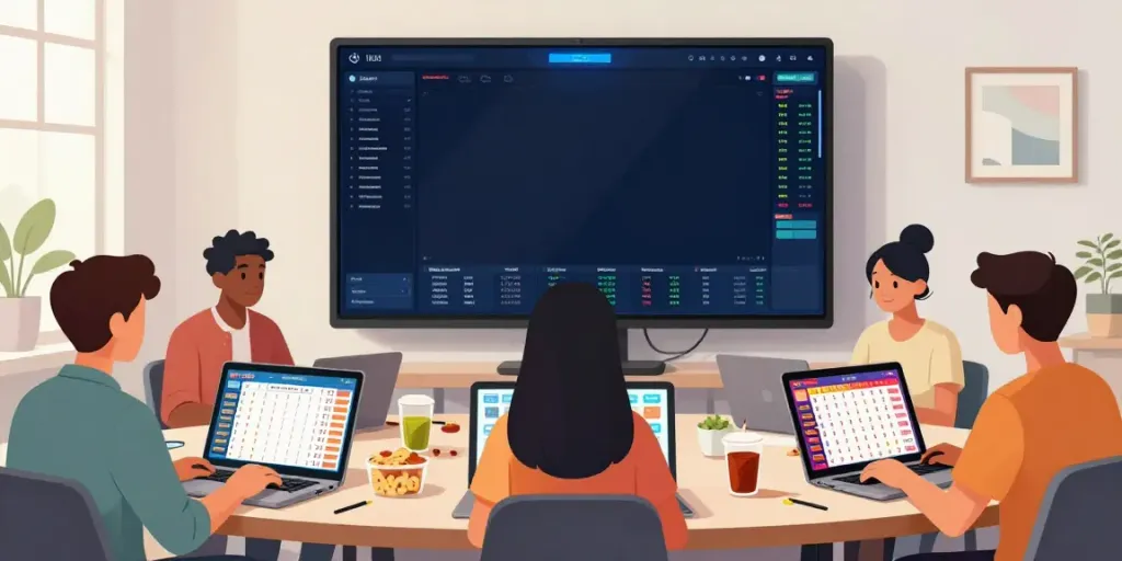 Engaged players analyzing togel online results in a modern home office.