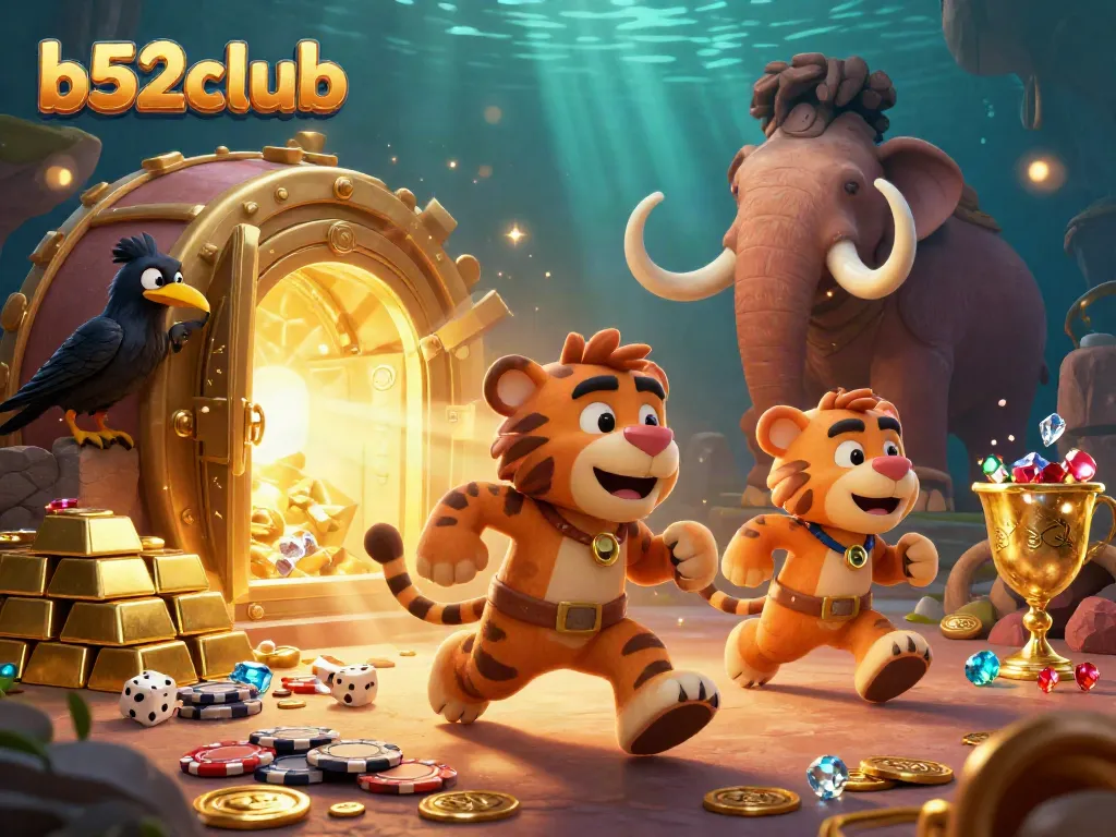 Experience the thrill of b52club with a dynamic scene featuring cartoon characters in a vivid casino setting.