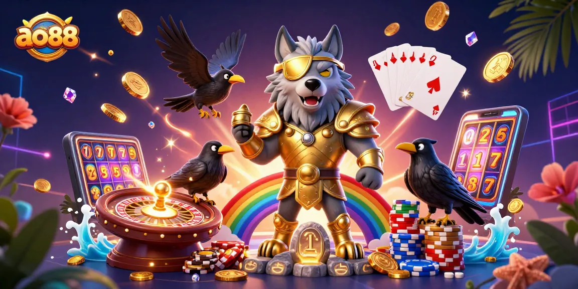 Experience the dynamic energy of ao88 with Norse-inspired characters and vibrant casino elements.