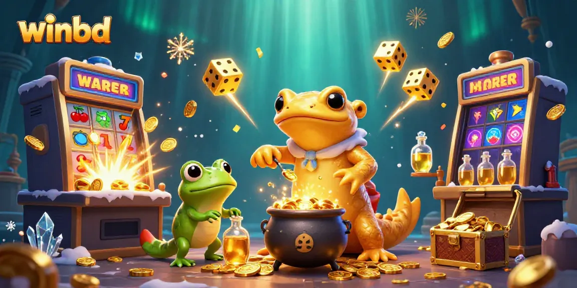 Winbd's vibrant casino illustration showcases a golden salamander alchemist and exciting gaming elements.