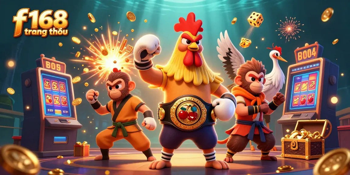 Experience thrilling games at f168 trang chủ with a lively casino illustration featuring dynamic characters and jackpot elements.