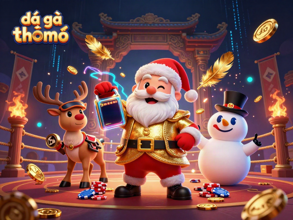Engage in đá gà trực tiếp thomo action with festive characters in a dazzling 3D casino scene.