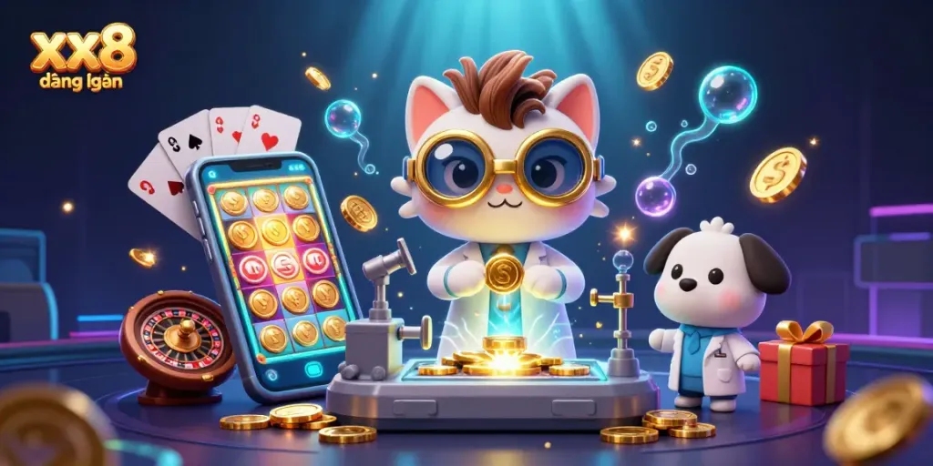 Engage with the thrilling world of xx8 đăng nhập in this vibrant 3D casino illustration.