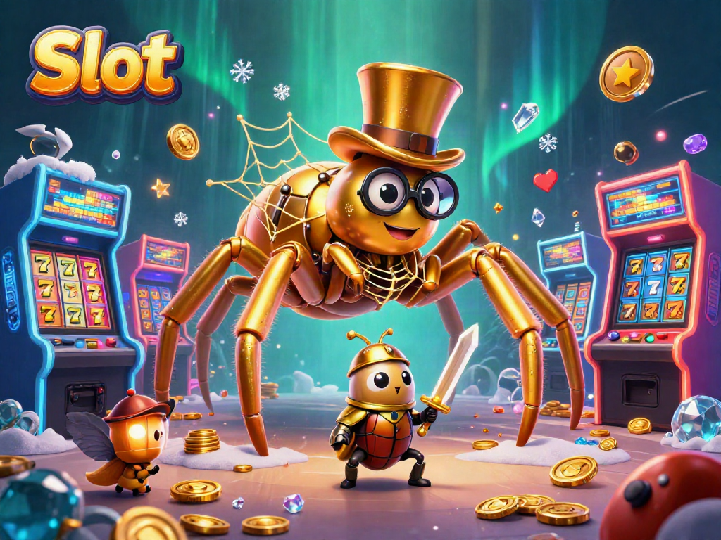 Tarantula dan kesatria beetle beraksi di mesin slot kawakan, berputar dan menang.
