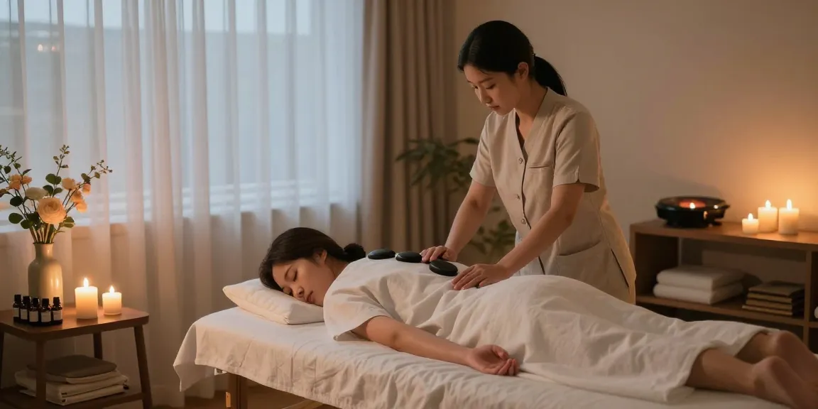 Pangyo 출장마사지 offered in a serene home spa environment with a professional therapist providing calming services.