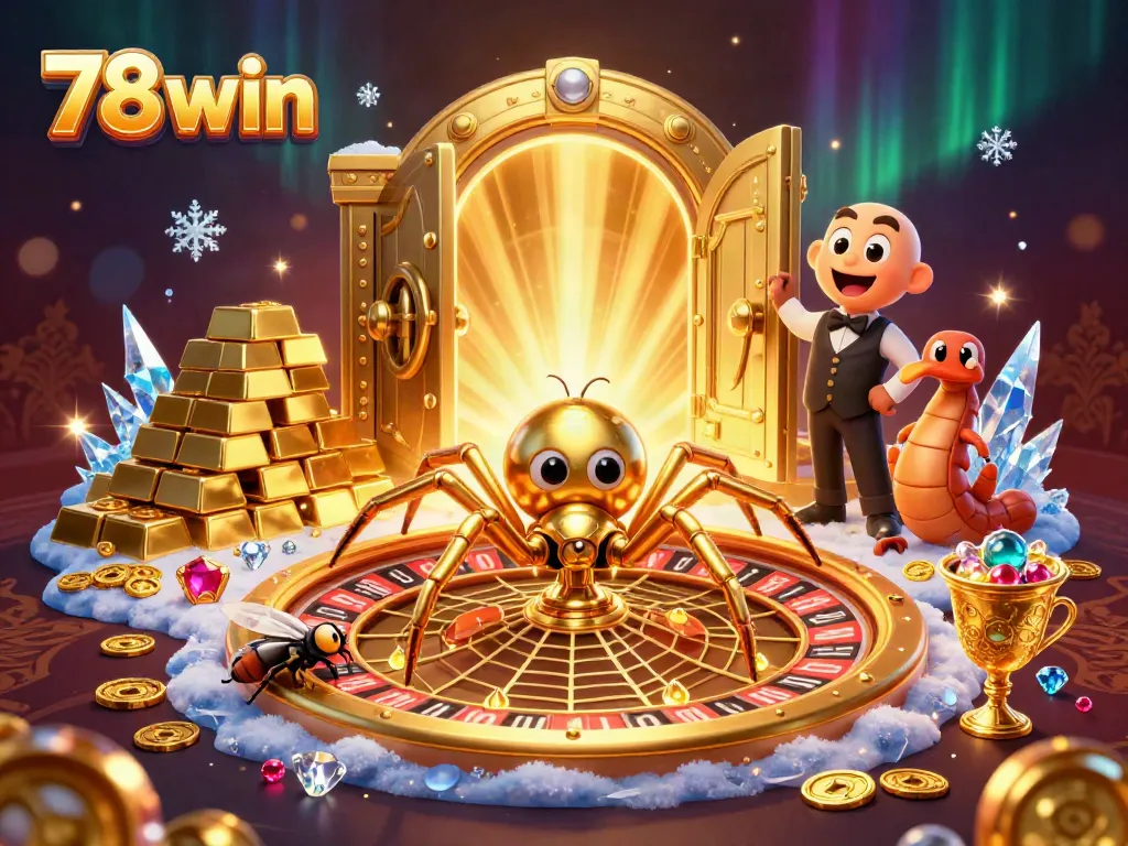 Experience the thrill of 78 win with vibrant casino elements in an engaging 3D illustration.