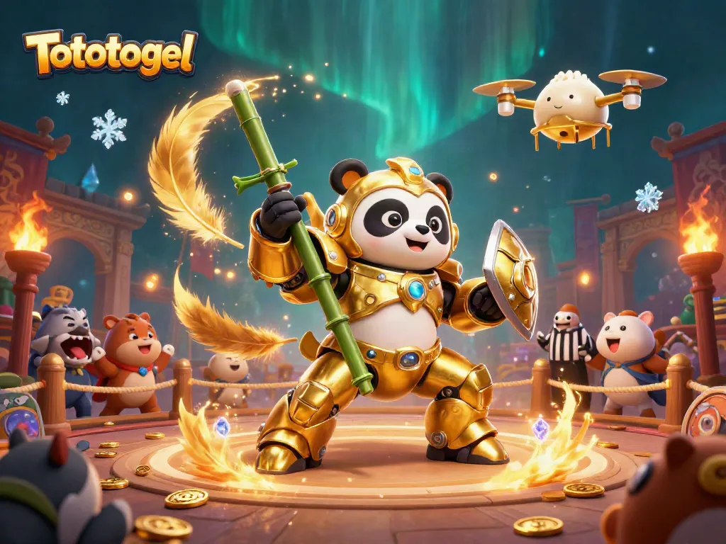 Gambarlah Tototogel dalam pertandingan kasino dengan panda emas dan robot bertarung.