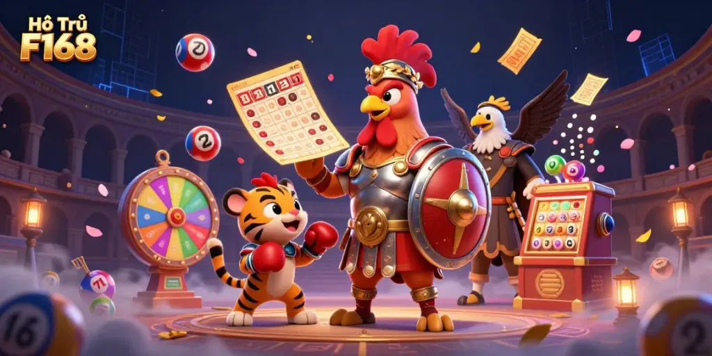 Experience thrilling gameplay with Hỗ Trợ F168 in this vibrant 3D casino scene filled with engaging elements.
