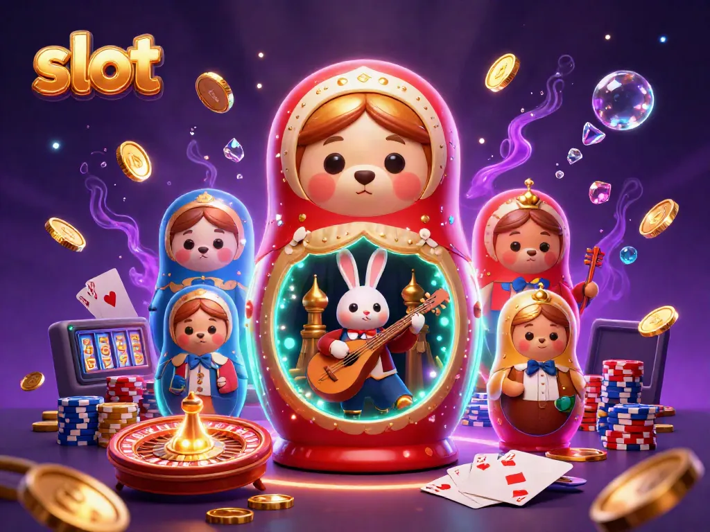 Spin thrilling slot games with colorful characters and sparkling gems in this vibrant casino scene.