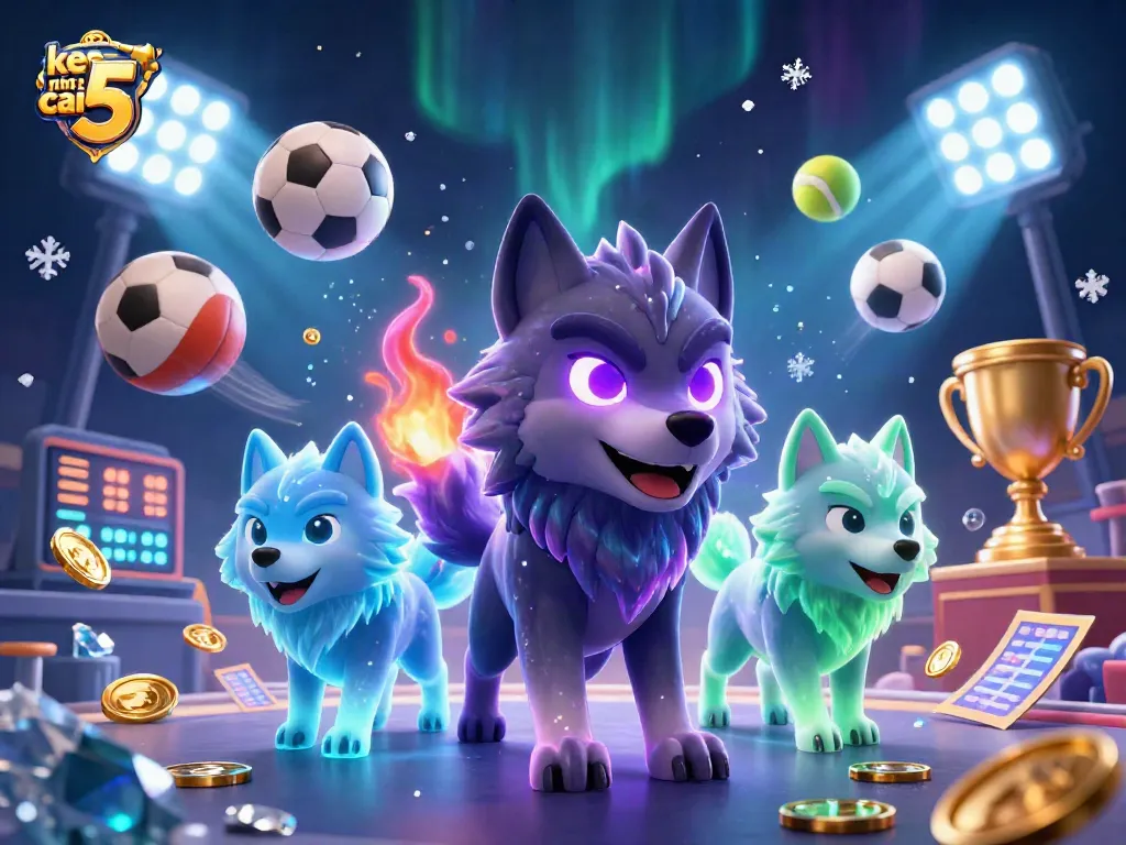 Place your bets with keo nha cai 5 on dynamic 3D cartoon sports betting scene, featuring energetic spectral wolves.
