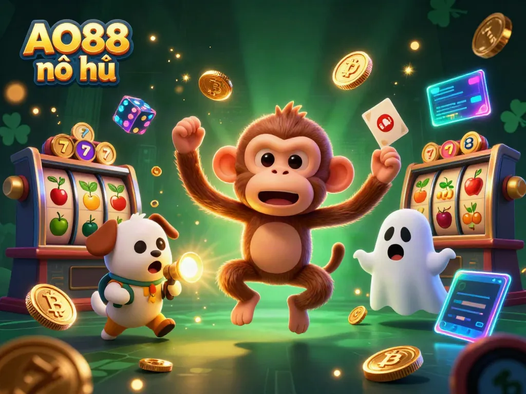 Engage in thrilling AO88 nổ hũ slot gameplay amidst a vibrant haunted casino scene.