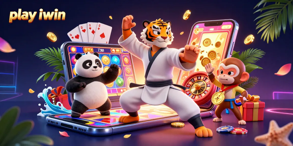 Engage in the thrilling action to play iwin with fun cartoon characters amidst vibrant casino symbols.