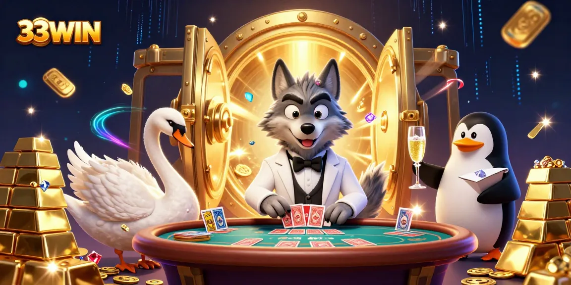 Experience the excitement of 33WIN with elegant characters and treasure galore in this vibrant casino scene.