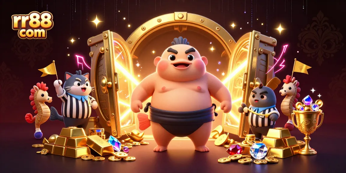 Experience the excitement at rr88 com with a vibrant underwater casino scene featuring a fugu and catfish referee.